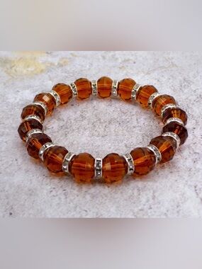 Brown color glass bead stretch bracelet with crystal spacer beads New